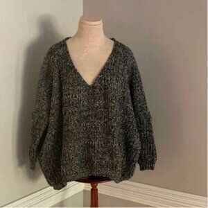 Wooden Ships Mohair/Wool Blend Black/Pure Snow Oversized V Neck Sweater Size S/M
